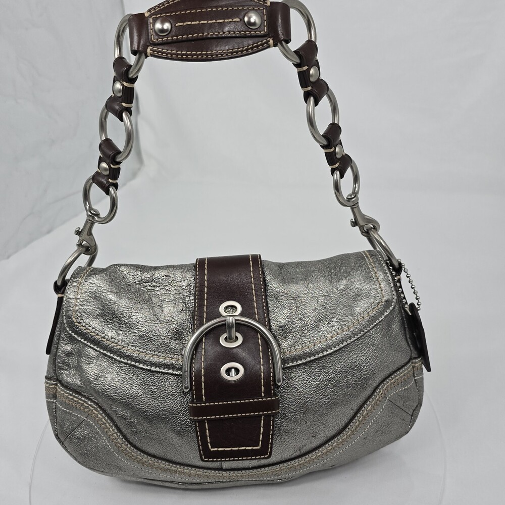 Rare Vtg Y2K Coach F10595 Soho Buckle Flap Gunmetal Leather Shoulder Bag/Hobo - Picture 2 of 16